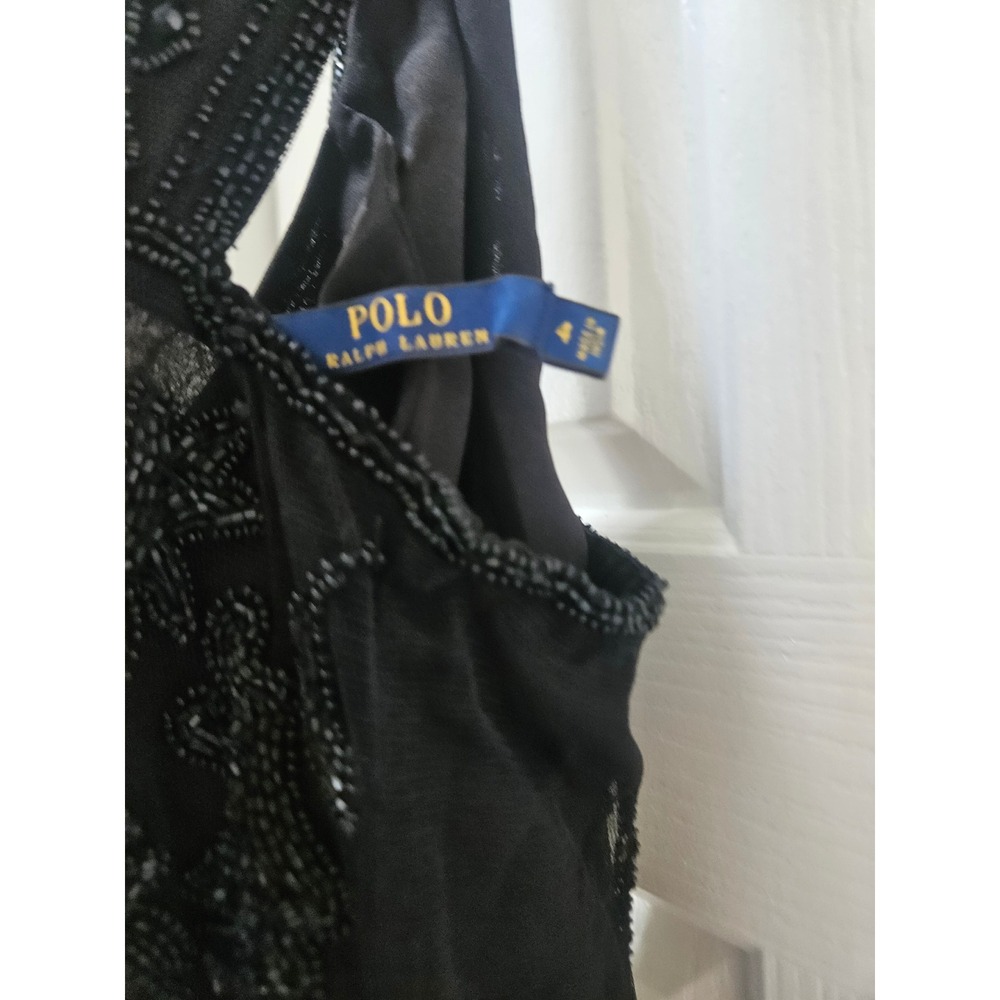 Polo Ralph Lauren Black Beaded Halter Top Sequin Mesh Evening Blouse Size 4